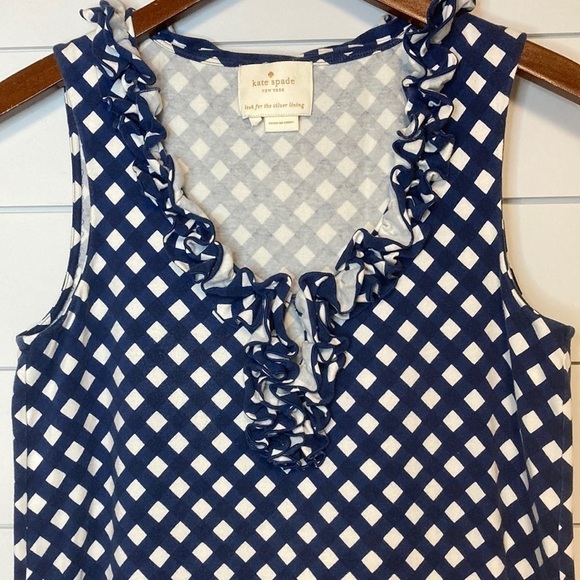 Kate Spade Lucille Diagonal Windowpane Gingham Check Ruffle Neck Shift Dress - Picture 2 of 10